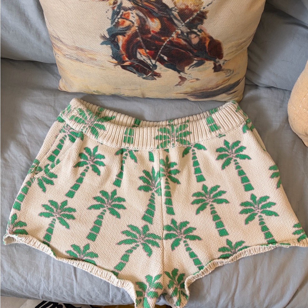 Show Me Your MuMu Green Palm Print Cream Shorts
